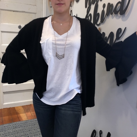 NWT black open cardigan sweater with ruffle sleeve - Picture 2 of 8